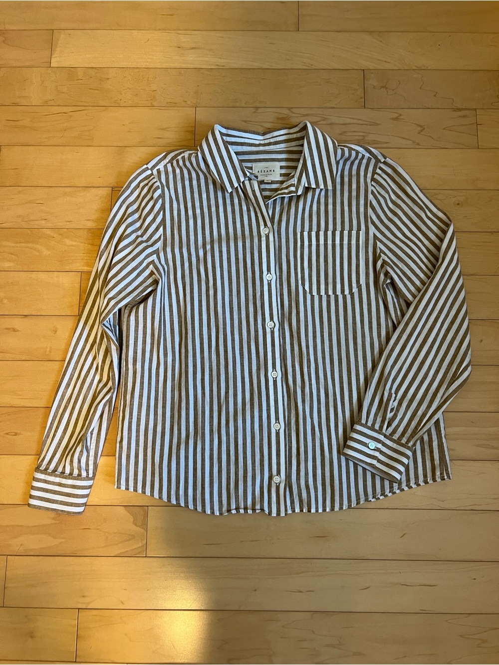 Sezane Tomboy Buttondown Camel and White size 40 - Picture 7 of 7